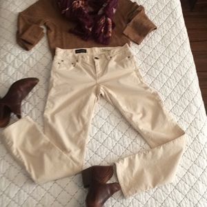 Cream-colored, straight leg corduroy (cords).